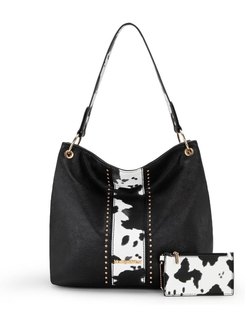 Women's Black Cow-Print Vegan Leather Tote Satchel Handbag Top Handle Crossbody